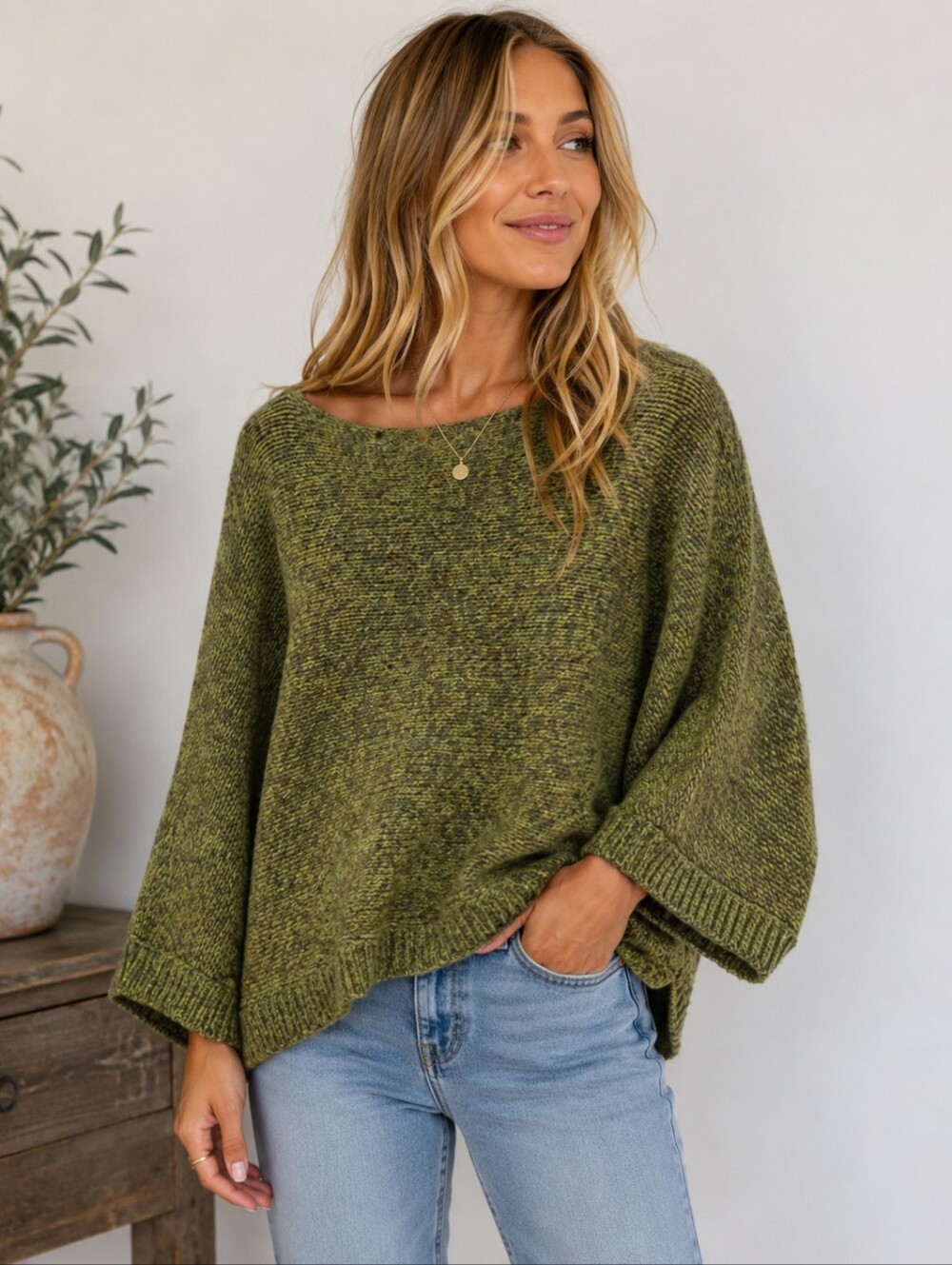 Chelsea & Violet Green Wool Blend Oversized Dolman Sleeve Sweater Size S